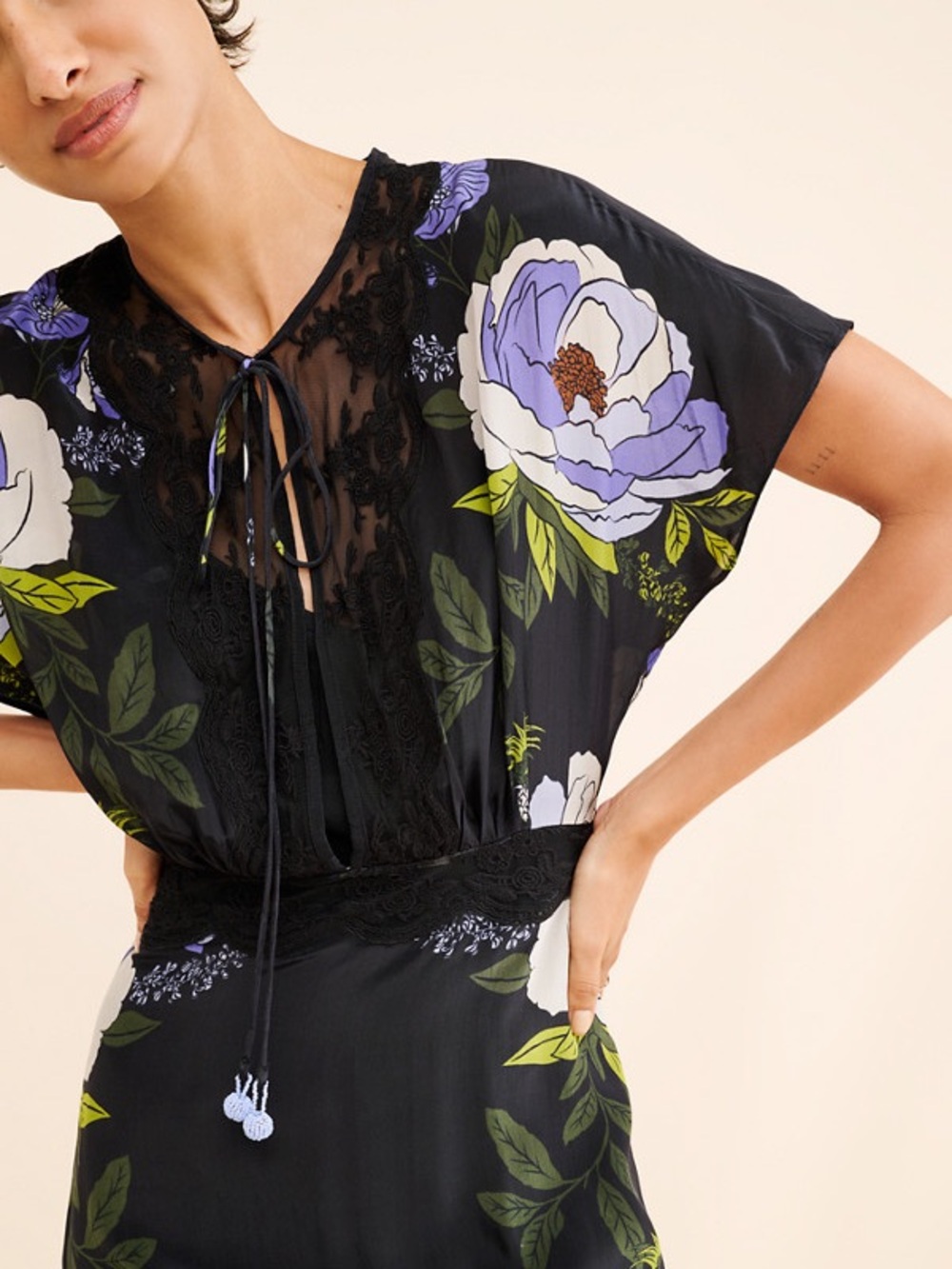 $298 Farm Rio Black floral Lace Maxi Dress Size Medium M *missing Slip* - Picture 3 of 12
